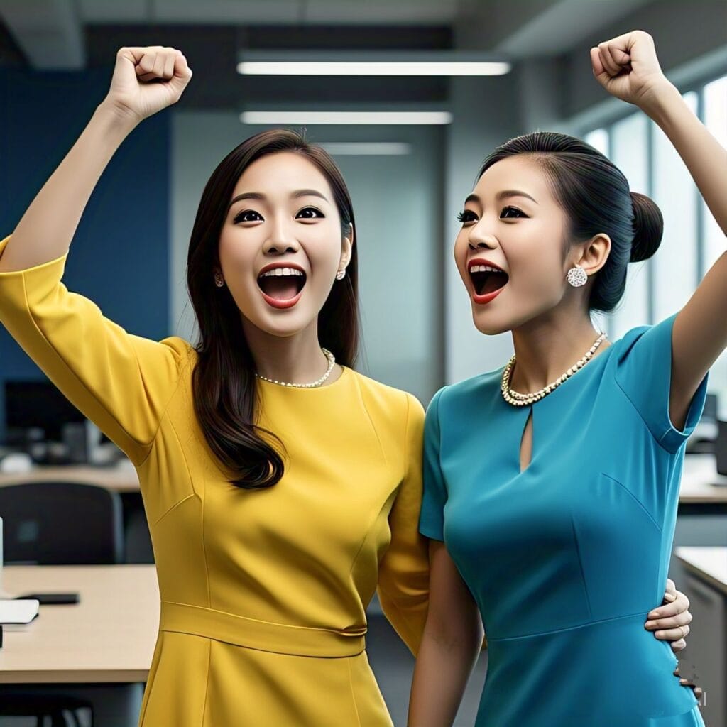 Socra AI: Achieve Your Goals Faster with Smart AI Coaching and Habit Tracking 3 Generate an image in which a very beautiful 2 ladies are cheering up for their goal achievement
